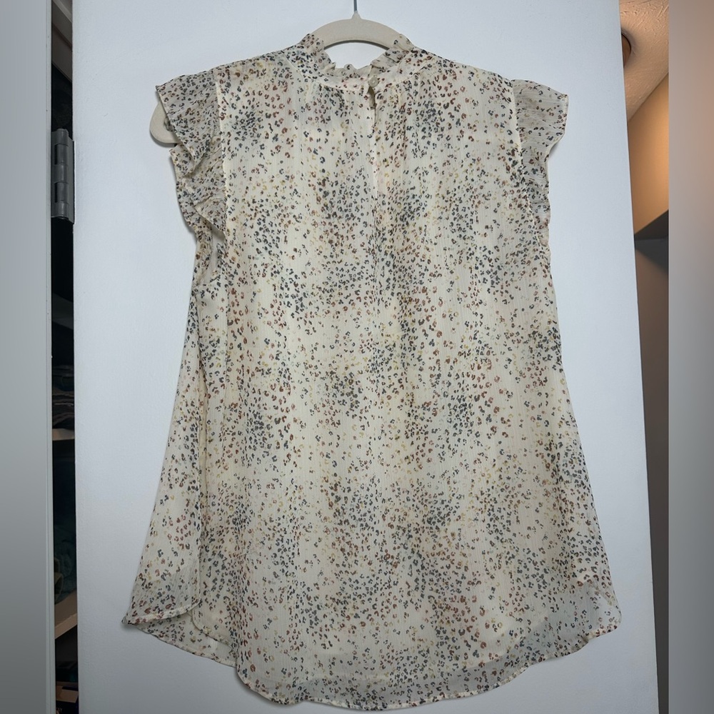 Loft Leopard Print Smocked Ruffle Trim Top Flutter Cap Sleeves Size M